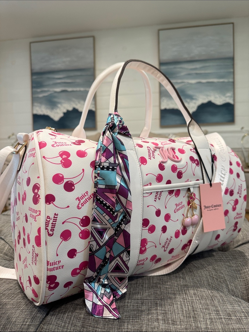 Juicy Couture Y2K Bag Pink Cherry On Top Logo Weekender Travel Duffle Bag NWT - Picture 3 of 17